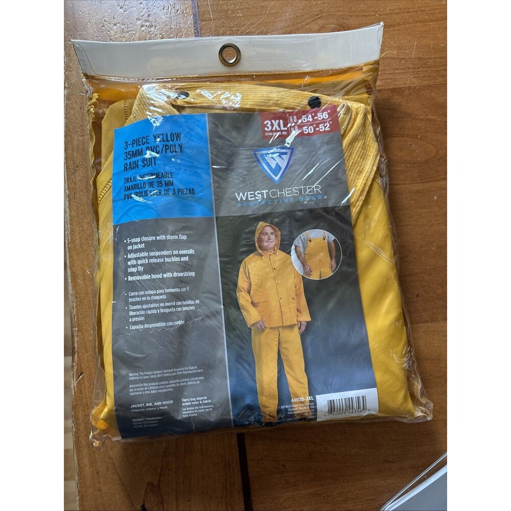 West Chester Protective Gear 3-Piece 35mm PVC/Poly Rain Suit Yellow 3Xl NEW